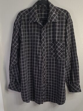Domani Platinum Black Windowpane Plaid Long-Sleeve Shirt 17.5 34/35